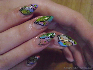 Наращивание ногтей,  роспись хной #75043