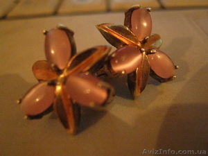 серебрянные серьги с золотыми и перламутровыми лепестками #159965