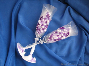 Декор cвадебного шампанского,  фужеров,  свечей,  замочков для молодоженов #160319