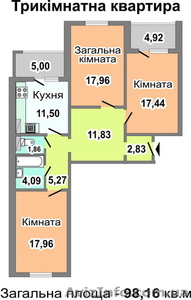 Продажа 3х комнатной с ремонтом, 17 этаж,  S 98 кв.м. Троещина 14 #336015