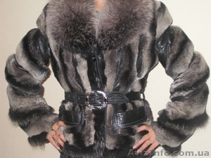 Дубленка из шиншилы,  с кожаными вставками #340407