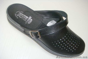 Сабо кожаные,  тапочки кожаные с хлястиком,  сабо медицинские,  сабо белые,  синие #693507