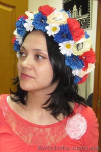 Венок украинский с маками ромашками и лентами #684114