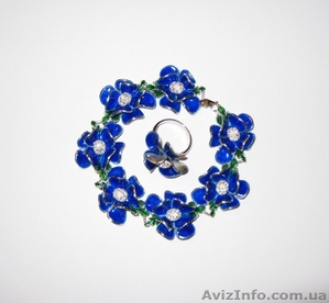 Серебряный браслет с кольцом и серьгами (комплект) #774725