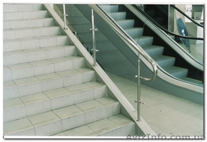 Перила из нержавеющей стали c элементами стекла,  дерева #802340