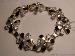 Браслет серебряно золотой со вставками фианита. #875090