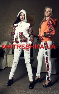 Куртка теплая из велюра + лосины с платочными вставками в стиле Лурдес,  Матрешка #913172