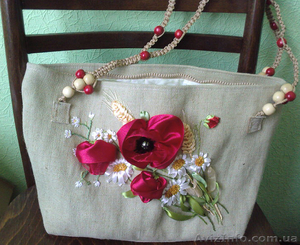 Сумка ручной работы,  вышита атласными лентами.  #706513