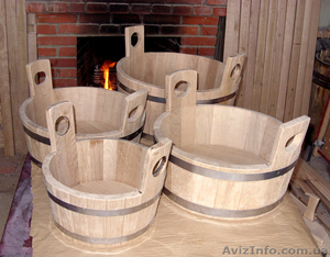 Вёдра,  шайки и ушаты для бани и сауны из дуба. #949332