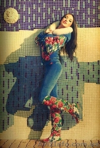 Куртка теплая из велюра с натуральным мехом песца + лосины в стиле Лурдес #913698