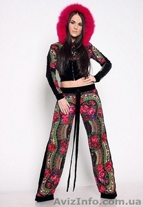 Костюм платочно-велюровый с натуральным мехом песца в стиле Лурдес,  Матрешка #913692