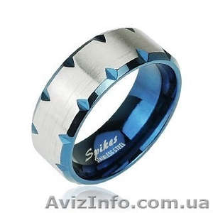 Кольцо из стали 316L с синими насечками #990672