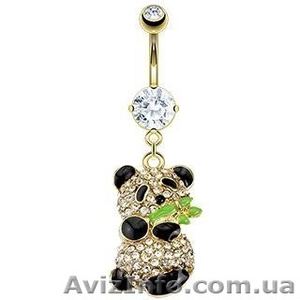 Пирсинг в пупок панда. С фианитами. Под золото #990681