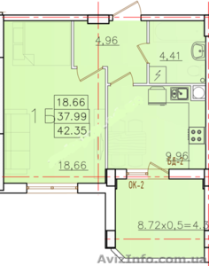Самая удачная планировка 1 комн кв-ры в новом доме! #1010217