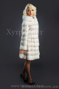 Белая норковая шуба с капюшоном #1085200