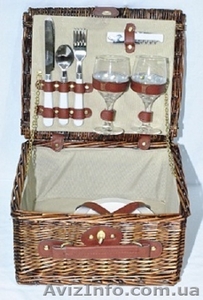 Корзины из лозы плетенные с посудой для пикника, кемпинга, отдыха на воз #1092965