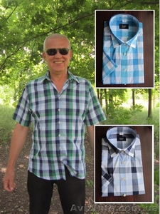 Мужская рубашка в клетку с коротким рукавом,  приталенная.  #1096264