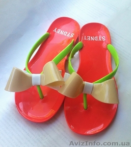 Розовые с бело-бежевым бантом Силиконовые женские шлепанцы, вьетнамки. #1111577