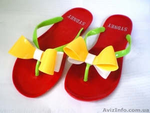 Красные с бело-желтым бантом Силиконовые женские шлепанцы, вьетнамки. #1111580