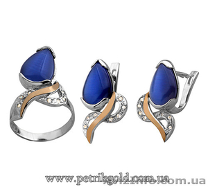 Браслеты,  серьги,  кольца из серебра с золотыми вставками #1100175