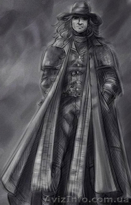 Уникальный (как у Ван Хельсинга),  новый мужской кожаный плащ- макси (до пола) #1154945