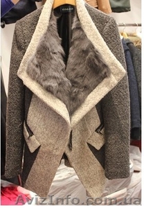 Пальто серое  с мехом  #1218668