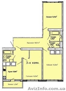 Трехкомнатная квартира в Киевском районе #1238834