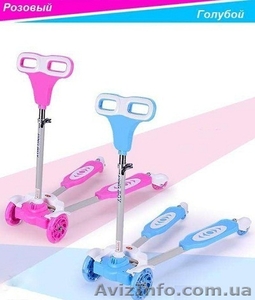 Детский самокат трехколесный Scooter Frog kick: розовый,  голубой #1270980