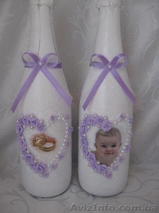 Украшение свадебного шампанского,  ручная работа #1282389