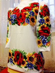 Вишита бісером на білому габардіні заготовка туніки. #1284556