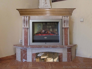 Камин мраморный угловой с дубовой полкой.    #1328100