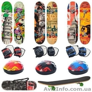 Скейтборт спортивный Profi с шлемом и комплектом защиты! #1416001