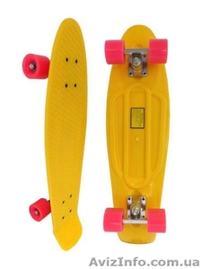 Скейт Longboard Penny 28 желтый с розовыми колесами #1416068
