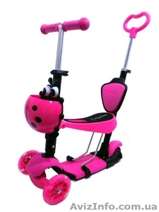 Самокат Scooter 4в1 с родительской ручкой розовый #1416084