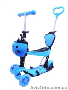 Самокат Scooter 4в1 с родительской ручкой голубой #1416086