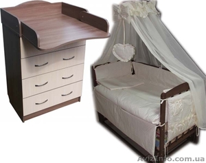 Акция! Новый! Комплект: комод,  кроватка маятник,  постель,  матрас #1446507