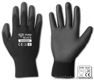 тонкие трикотажные полиэстеровые перчатки с PU покрытием т.м. BRADAS #1427491