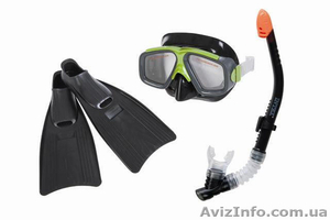 Набор для плавания маска,  трубка,  ласты Intex/Интекс: 41-45 размер #1458744