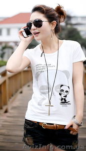 Стильная красивая футболка с принтом из хлопка с блестками #1457610