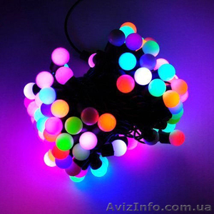 Гирлянда нить Шарики 5 м,  черный кабель(50 led), rgb, 24 мм #1493514