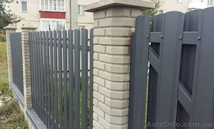 забор +из металлического штакетника #1544143