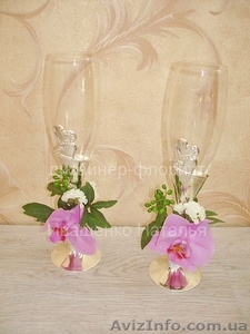 Украшение бокалов цветами и декором Киев #1541701