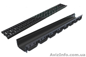 Лоток водоотводной пластиковый с решеткой (комплект Spark) DN 100 1000*125*70 #1553660