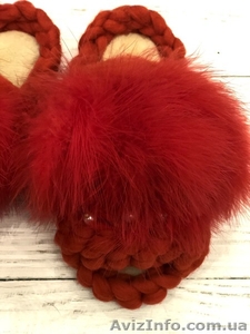 Пушистые тапочки из мериносовой шерсти #1602461