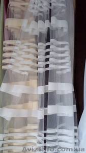 Тюль в полоску на микросетке. Цвет белый,  кремовый,  венге. #1611119