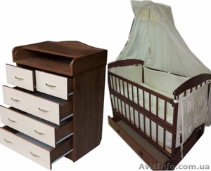 Акция! Комплект: Комод+ кроватка маятник Наталка+ матрас + постель. Новое #1626884