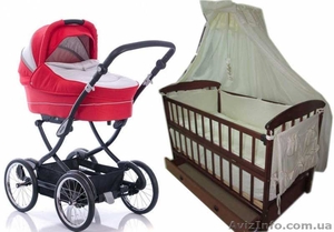 Акция! Новое! Набор: Коляска 2 в 1,  кроватка,  матрас,  постель. #1630681
