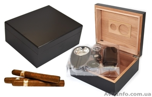 Хьюмидоры кедровые с набором: пепельница,  гильотина,  футляр для сигар #1631249