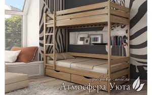 Двух ярусная кровать из цельного натурального дерева #1677369