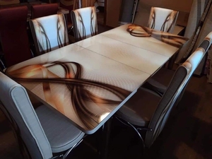 Стіл кухонний (калене скло)   шість стільців (хромований алюміній) #1678320